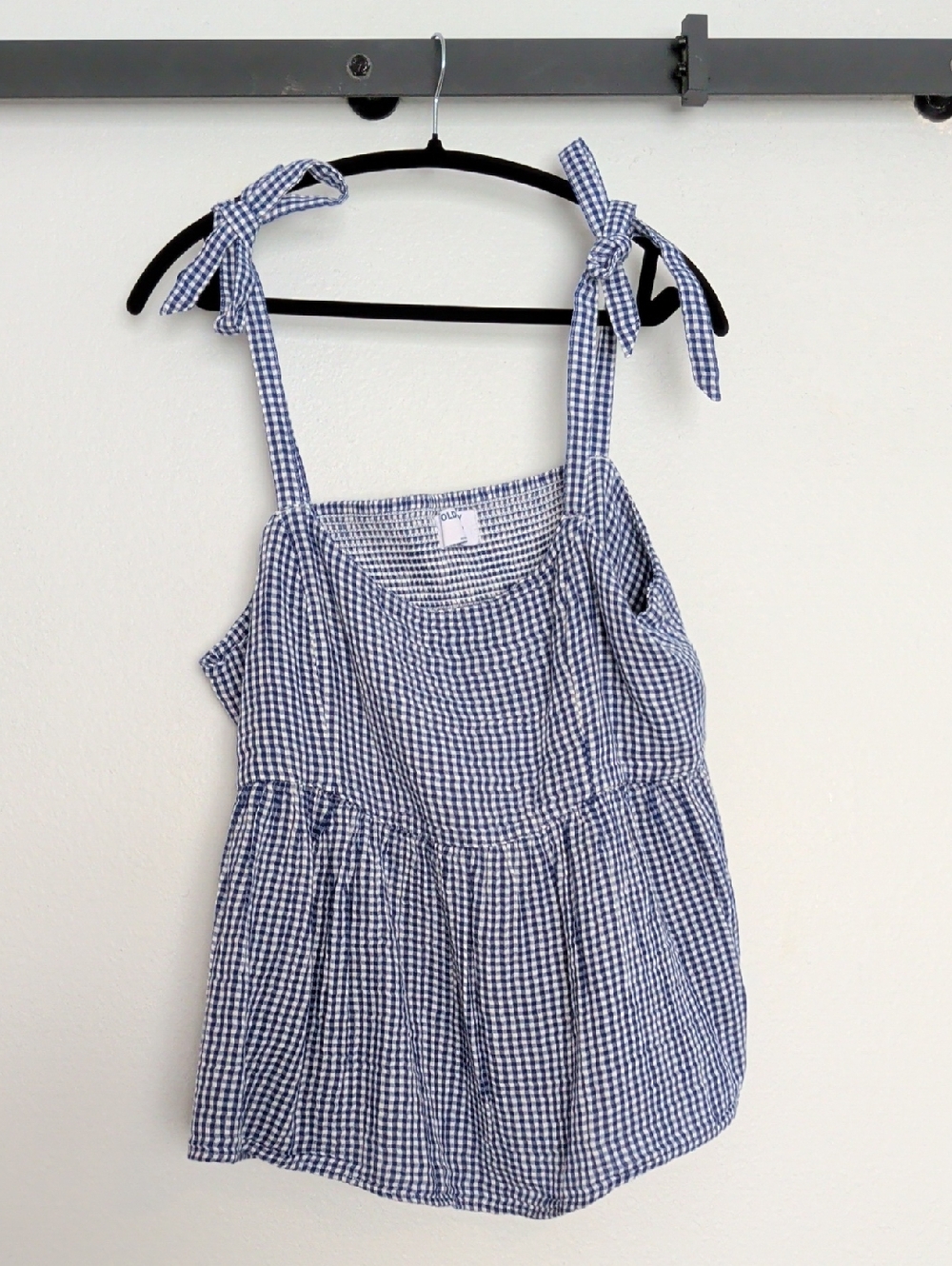 Old Navy Blue Gingham Tie-Shoulder Skirted Top